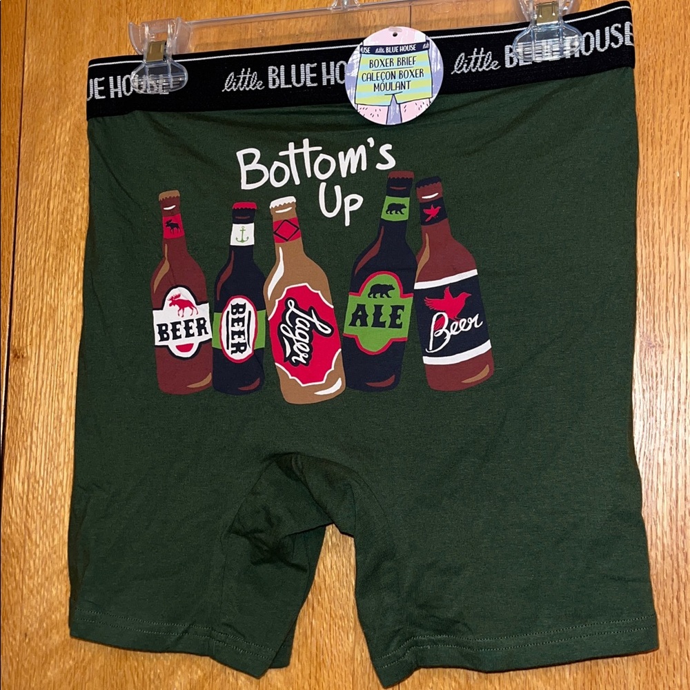 NEW NWT Little Blue House by Hatley Bottom’s Up Men's MED beer Boxer Briefs